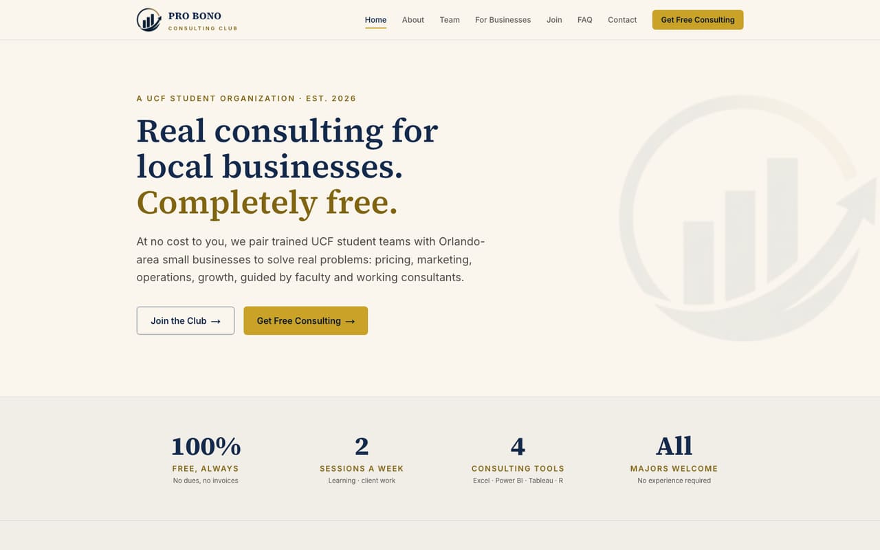 Pro Bono Consulting Club website homepage