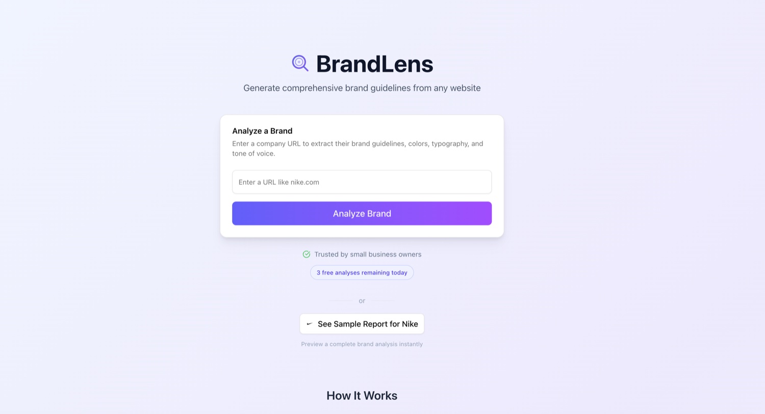 BrandLens web application brand guidelines generator